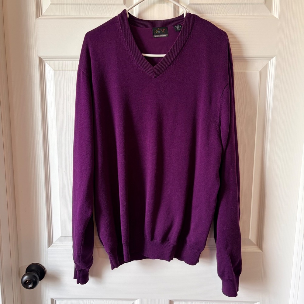 Greg Norman Purple V-Neck Pima Cotton Modal Blend Pullover Men's Large